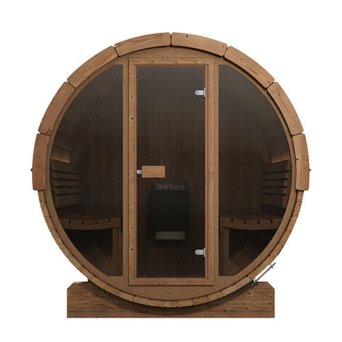 SaunaLife Model E7G interior view through full glass front